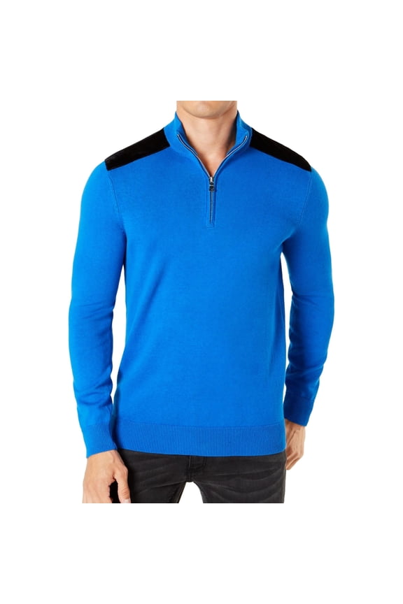 I-N-C Mens Velvet Shoulder Knit Sweater, Blue, XX-Large