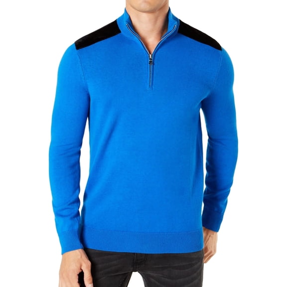 I-N-C Mens Velvet Shoulder Knit Sweater, Blue, XX-Large