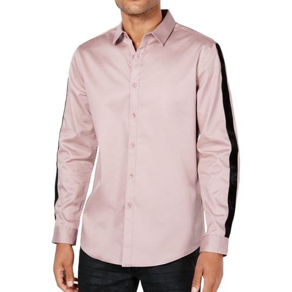 I.N.C Mens Velvet Stripe Button Up Shirt, Pink, X-Large