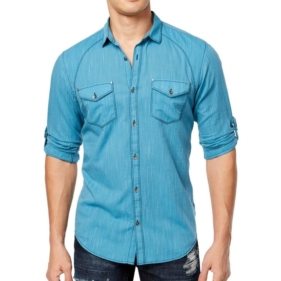 I.N.C Mens Vera Button Up Shirt, Blue, XX-Large