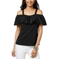 thumbnail image 1 of I.N.C. Petite Cold-Shoulder Ruffle Top Deep Black PS, 1 of 1