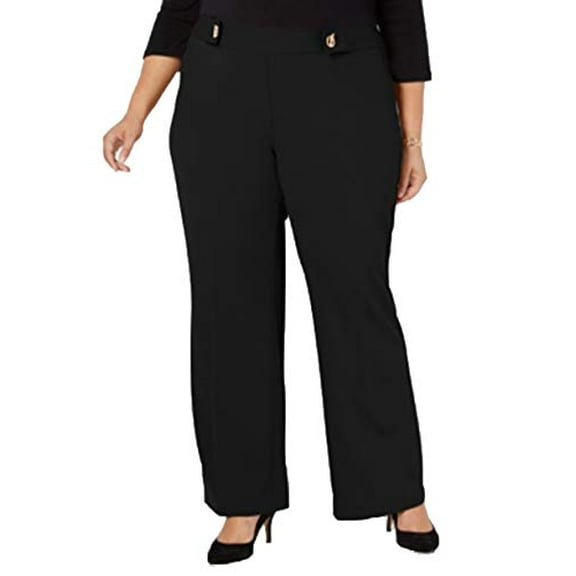 I.N.C. Plus & Petite Plus Size Grommet-Detail Wide-Leg Pants Deep Black 26W