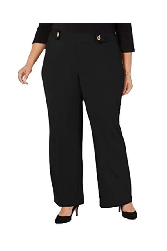 I.N.C. Plus & Petite Plus Size Grommet-Detail Wide-Leg Pants Deep Black 26W
