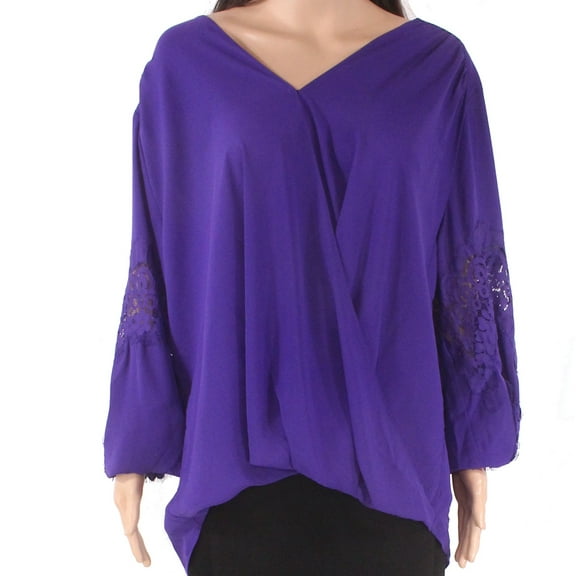I.N.C. Plus Size Lace-Inset Surplice Blouse Purple Paradise Passion 0X