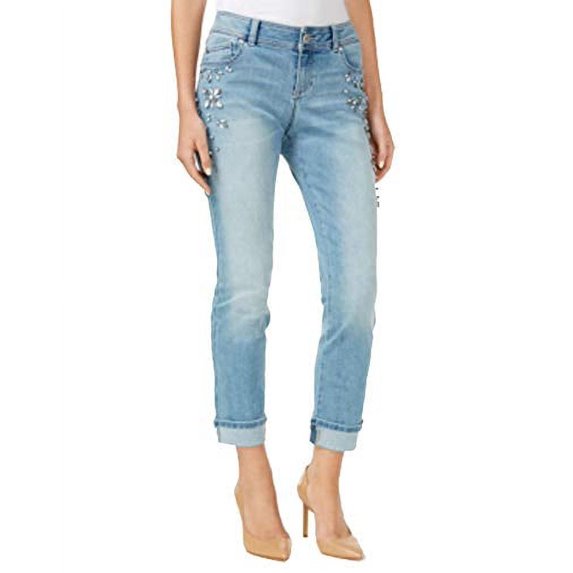 I.N.C. Rhinestone-Studded Cuffed Slim Jeans Womens 12 Blue pants MSRP $130