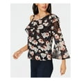 thumbnail image 1 of I.N.C Womens Asymmetric Floral One Shoulder Blouse, Black, X-Large, 1 of 4