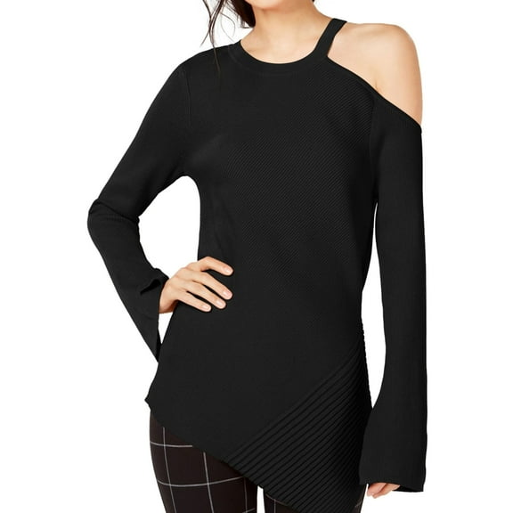 I.N.C Womens Asymmetrical Cutout Pullover Sweater, Black, Medium