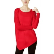 I-N-C Womens Asymmetrical Knit Sweater, Red, Small