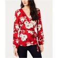 thumbnail image 1 of I-N-C Womens Balloon Sleeve Wrap Blouse, Red, Small, 1 of 1