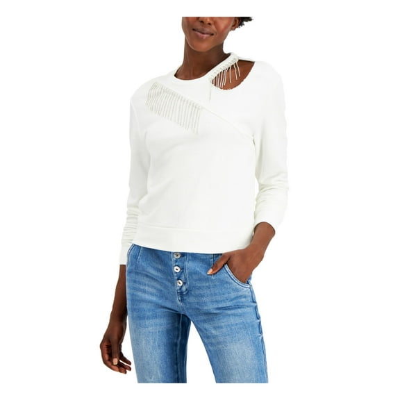 I.N.C Womens Bejewelled Sweatshirt, White, Large