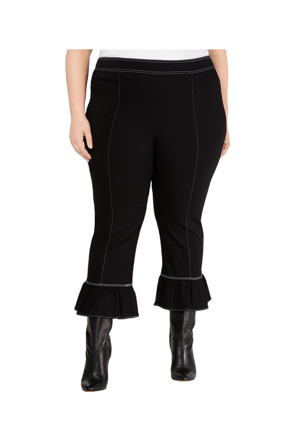 I.N.C Womens Bell Hem Casual Trouser Pants, Black, Plus Size, 24W