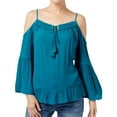 thumbnail image 1 of I.N.C Womens Bell Sleeve Cold Shoulder Blouse, Blue, Medium, 1 of 4