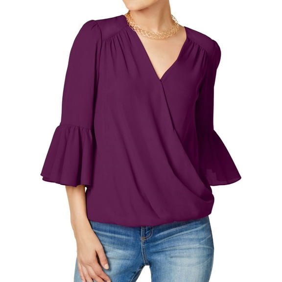 I.N.C Womens Bell Sleeve Knit Blouse, Purple, X-Small