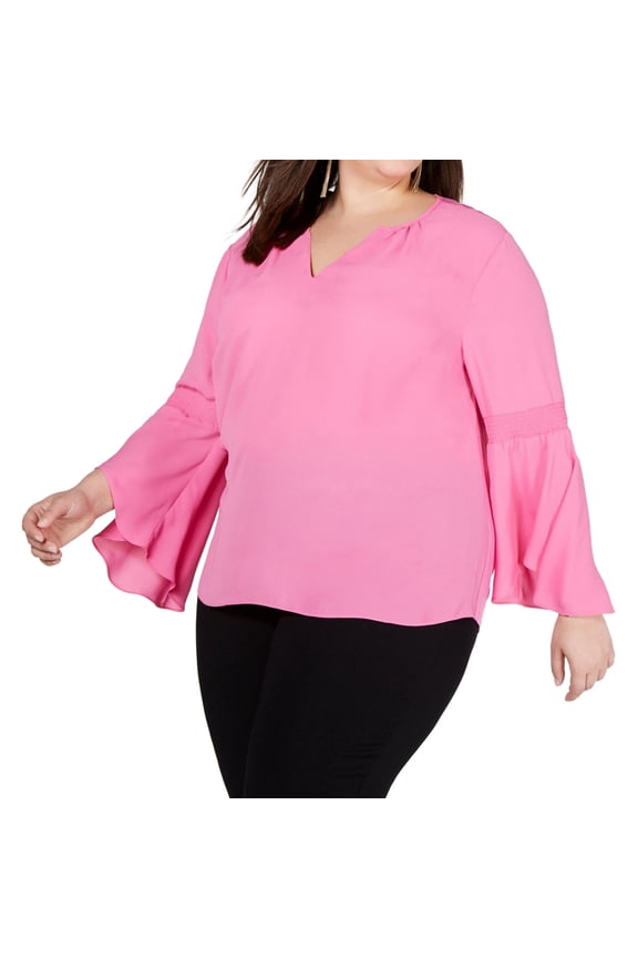 I.N.C Womens Bell Sleeve Pullover Blouse, Pink, Plus Size, 3X