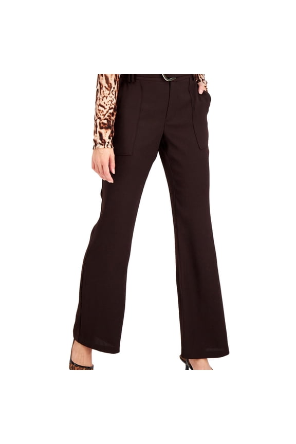 I.N.C Womens Belted Casual Wide Leg Pants, Brown, 4