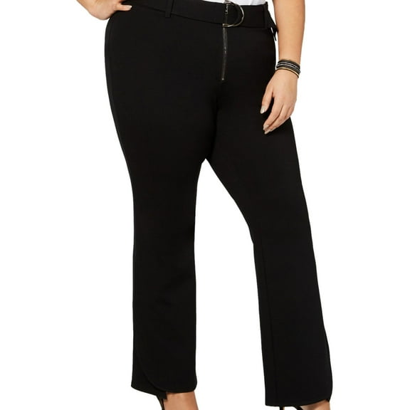 I.N.C Womens Belted Ponte Casual Trouser Pants, Black, Plus Size, 16W