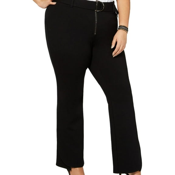 I.N.C Womens Belted Ponte Casual Trouser Pants, Black, Plus Size, 18W