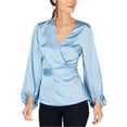 thumbnail image 1 of I-N-C Womens Blouson Sleeve Wrap Blouse, Blue, XX-Large, 1 of 2