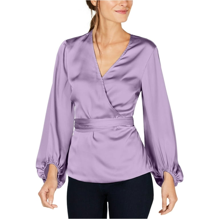 I-N-C Womens Blouson Sleeve Wrap Blouse, Purple, Large 