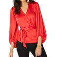thumbnail image 1 of I.N.C Womens Blouson Sleeve Wrap Blouse, Red, Medium, 1 of 1