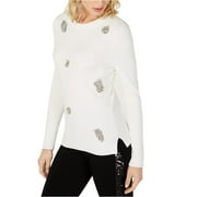 I-N-C Womens Brooch Embellished Pullover Sweater, White, X-Large