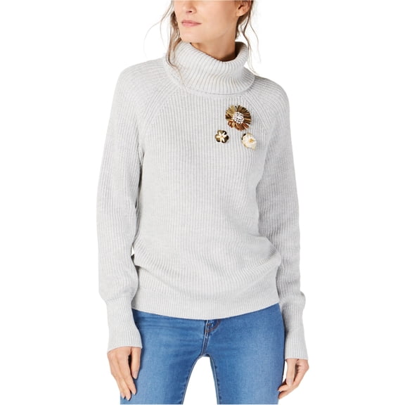 I.N.C Womens Brooch Pullover Sweater, Grey, Large