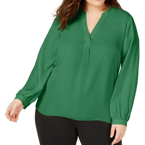I.N.C Womens Business Pullover Blouse, Green, Plus Size, 1X