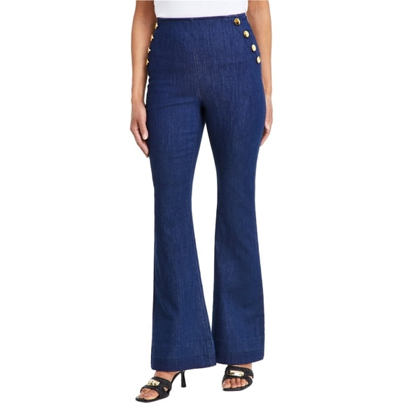 I.N.C Womens Button-Trim Flared Jeans, Blue, 6