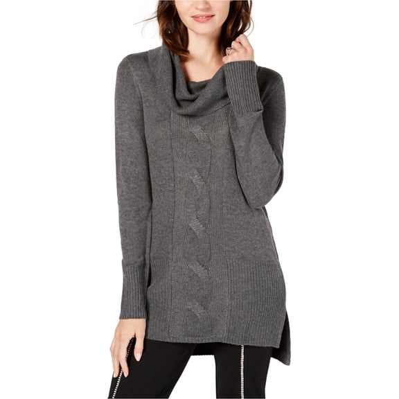 I.N.C Womens Cable Tunic Sweater, Grey, Large