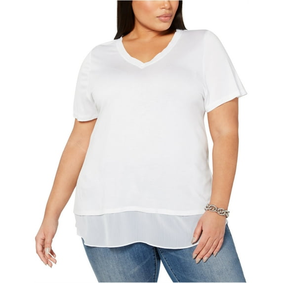 I-N-C Womens Chiffon Trim Tunic Blouse, White, 2X