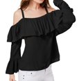thumbnail image 1 of I.N.C Womens Cold Shoulder Ruffled Pullover Blouse, Black, Medium, 1 of 2