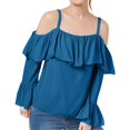 thumbnail image 1 of I.N.C Womens Cold Shoulder Ruffled Pullover Blouse, Blue, XX-Large, 1 of 1