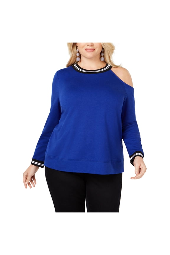 I.N.C Womens Cold Shoulder Sweatshirt, Blue, Plus Size, 3X
