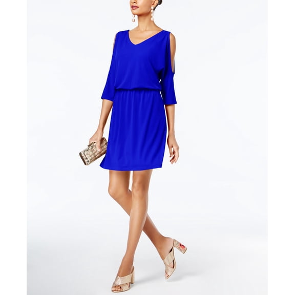 INC International Concepts Cold Shoulder Dress Bright Blue S