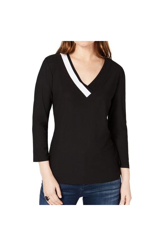 I.N.C Womens Colorblock Pullover Blouse, Black, Medium