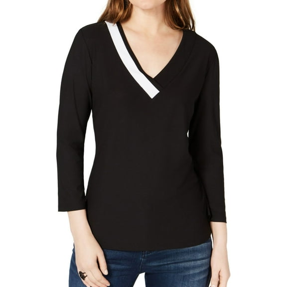 I.N.C Womens Colorblock Pullover Blouse, Black, Medium