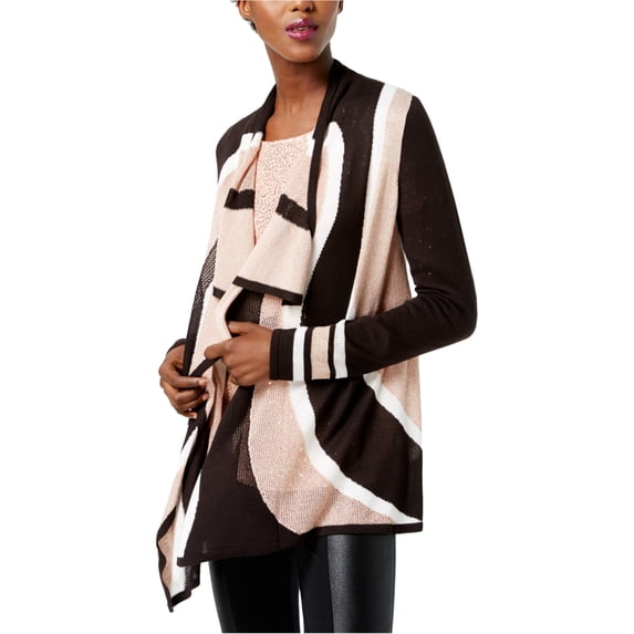 I.N.C Womens Colorblocked Cardigan Sweater, Black, X-Small