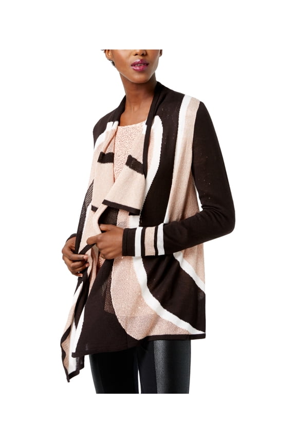 I.N.C Womens Colorblocked Cardigan Sweater, Black, X-Small