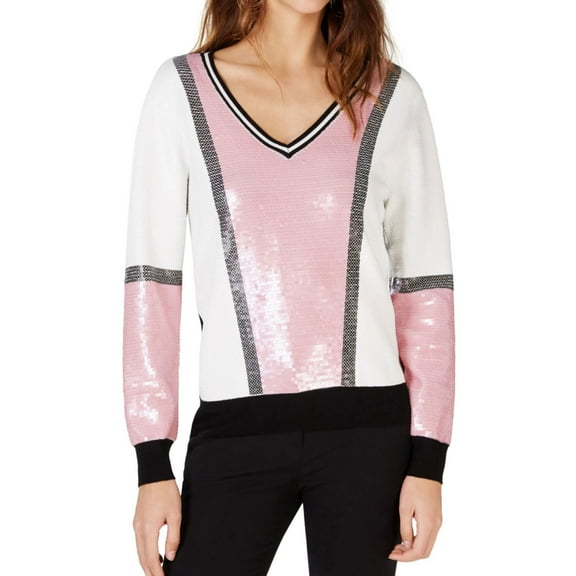 I.N.C Womens Colorblocked Pullover Sweater, White, Medium