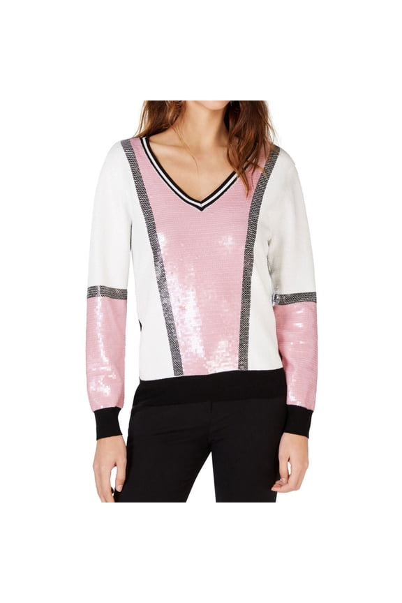 I.N.C Womens Colorblocked Pullover Sweater, White, Medium