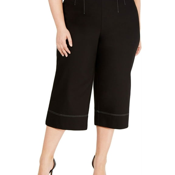 I.N.C Womens Contrast Stitching Casual Wide Leg Pants, Black, Plus Size, 1X
