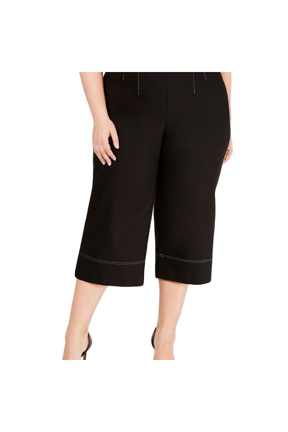 I.N.C Womens Contrast Stitching Casual Wide Leg Pants, Black, Plus Size, 1X