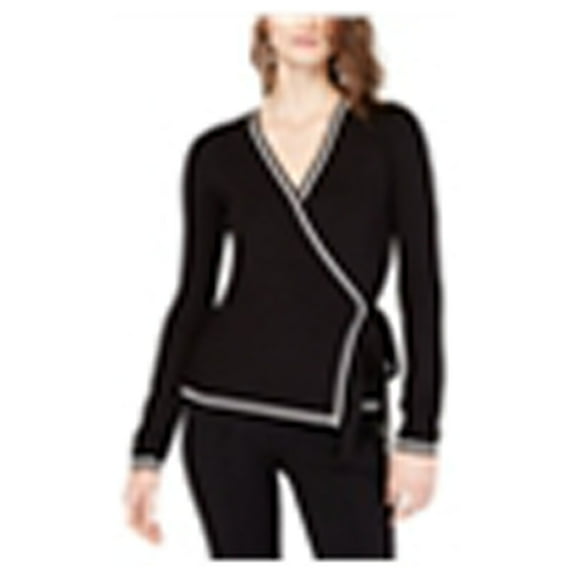 I-N-C Womens Contrast Trim Sweater Wrap Swing, Black, X-Large