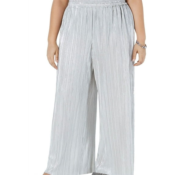 I.N.C Womens Crinkle Shine Casual Wide Leg Pants, Metallic, Plus Size, 2X