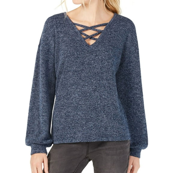 I.N.C Womens Criss-Cross Front Pullover Sweater, Blue, X-Large