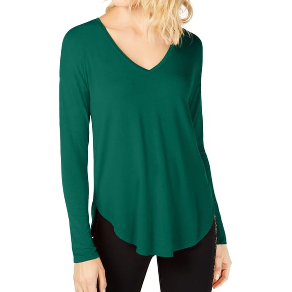 I.N.C Womens Curved Hem Basic T-Shirt, Green, Small