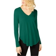 I-N-C Womens Curved Hem Basic T-Shirt, Green, Small