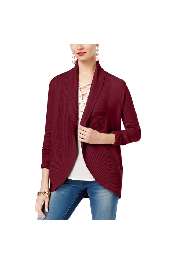 I.N.C Womens Curved-Hem Cardigan Sweater, Red, Medium