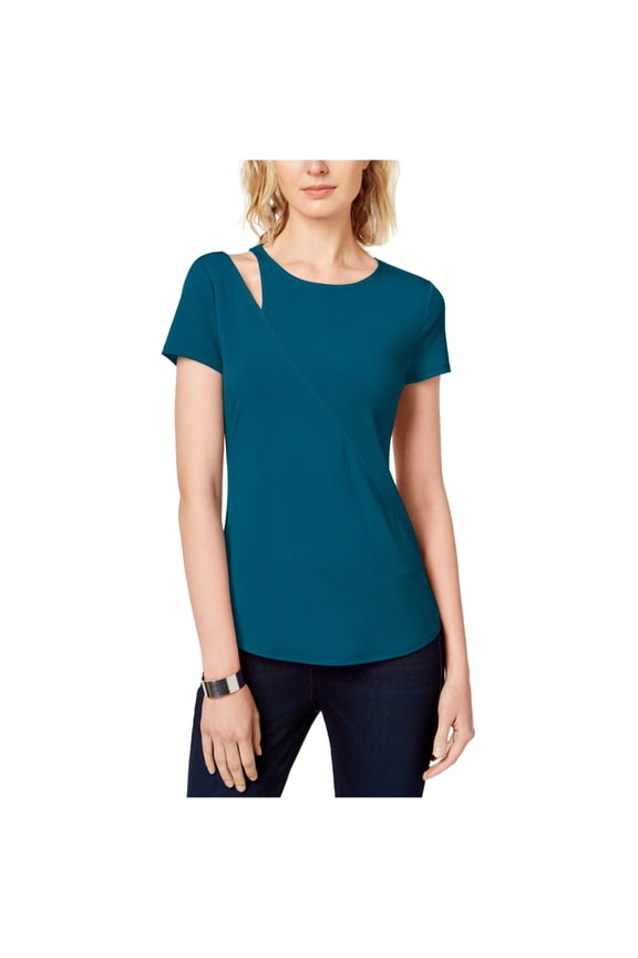 I.N.C Womens Cut-Out Basic T-Shirt, Blue, Petite, PS