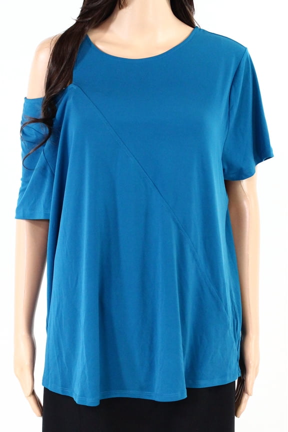 Womens Blouse Teal Plus Asymmetrical Cold-Shoulder 2X